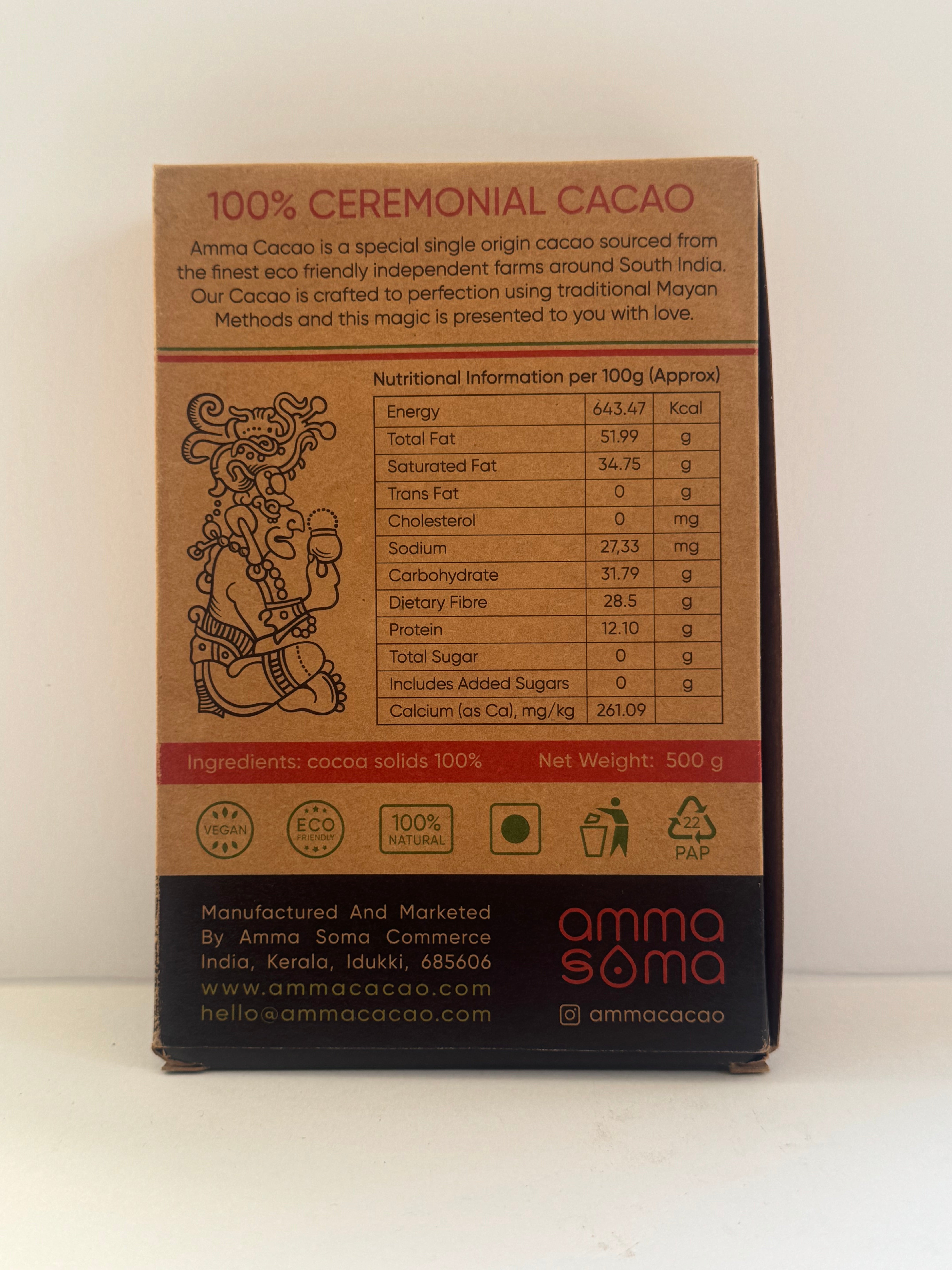 Ceremonial Cacao. 500g block. Amma Cacao India. - Just Cacao