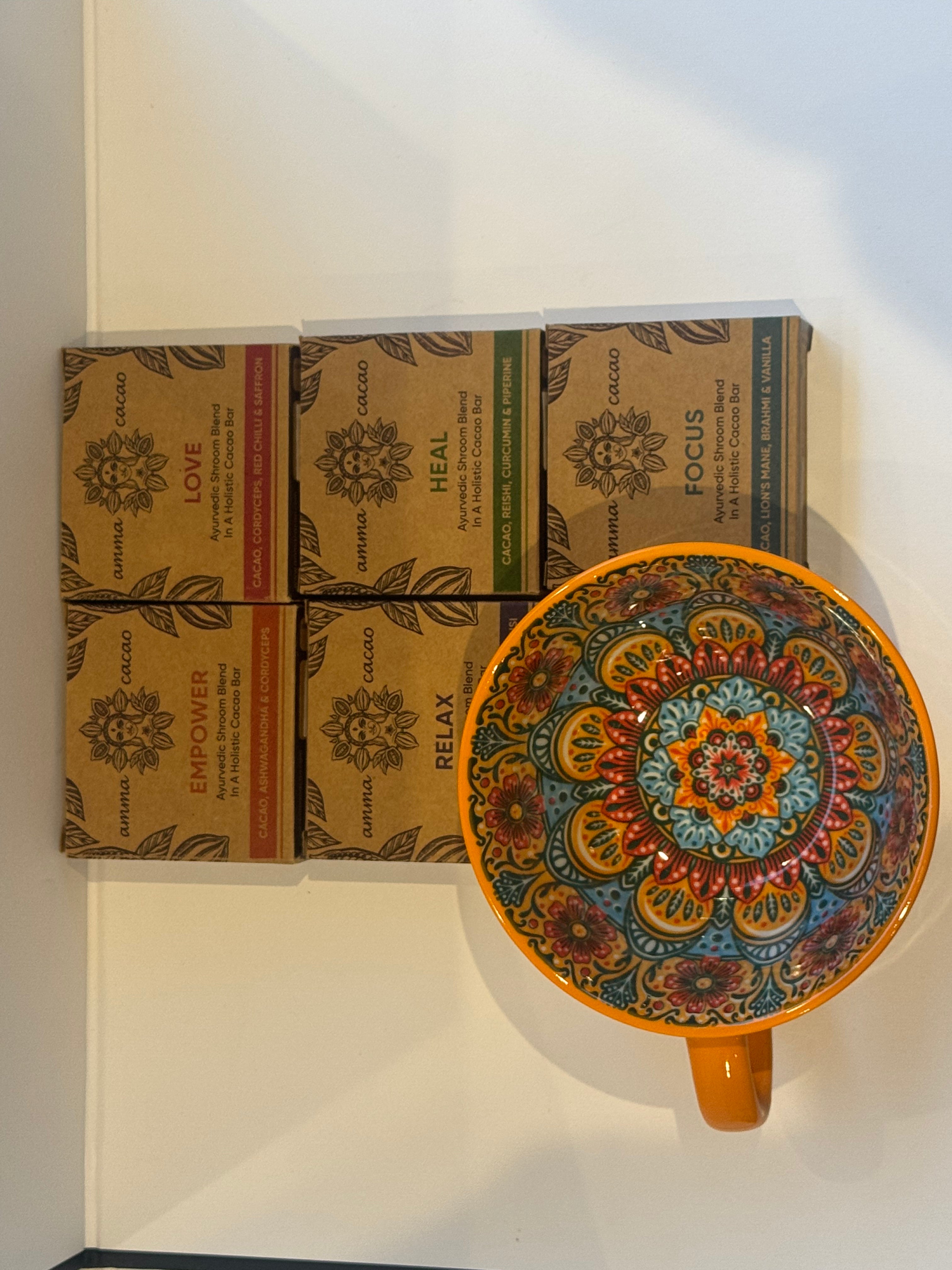 Ceramic Mug with Ayurvedic Amma Cacao Bars (36g) – Mindful Wellness Gift