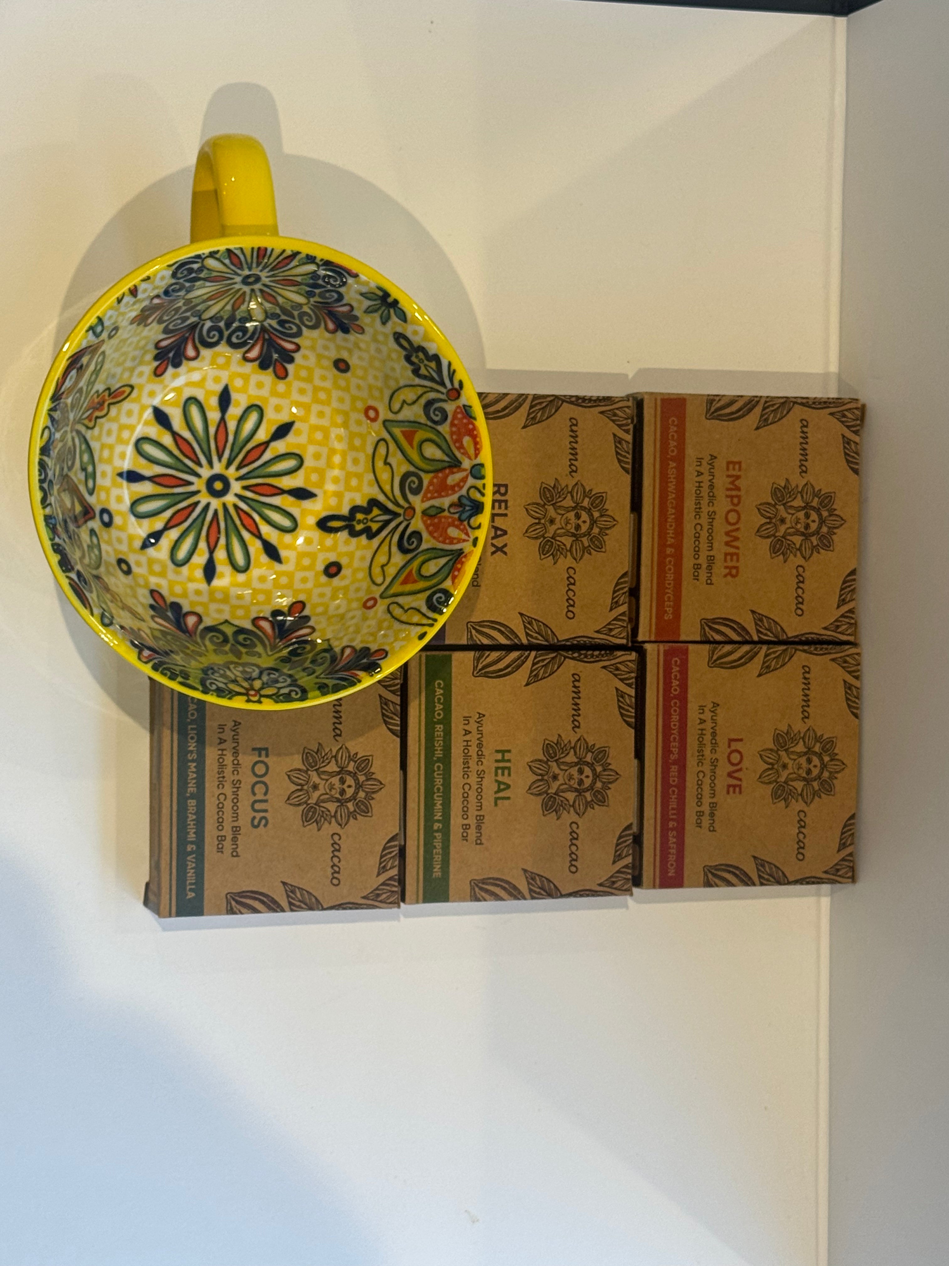 Ceramic Mug with Ayurvedic Amma Cacao Bars (36g) – Mindful Wellness Gift