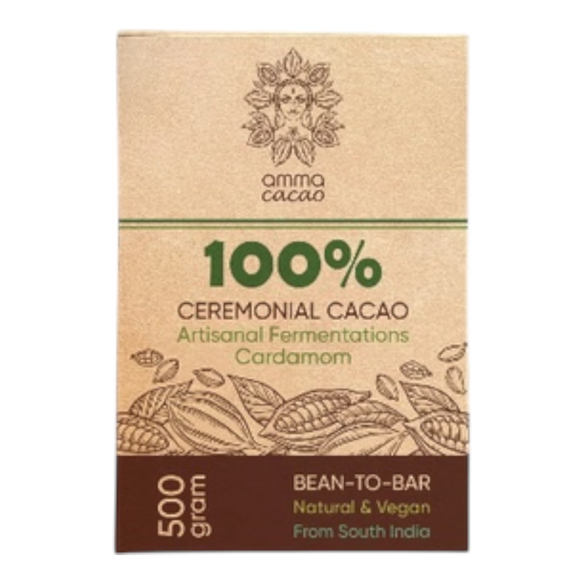 Ceremonial Cacao. Artisanal Fermenations - Cardamom 500g block.