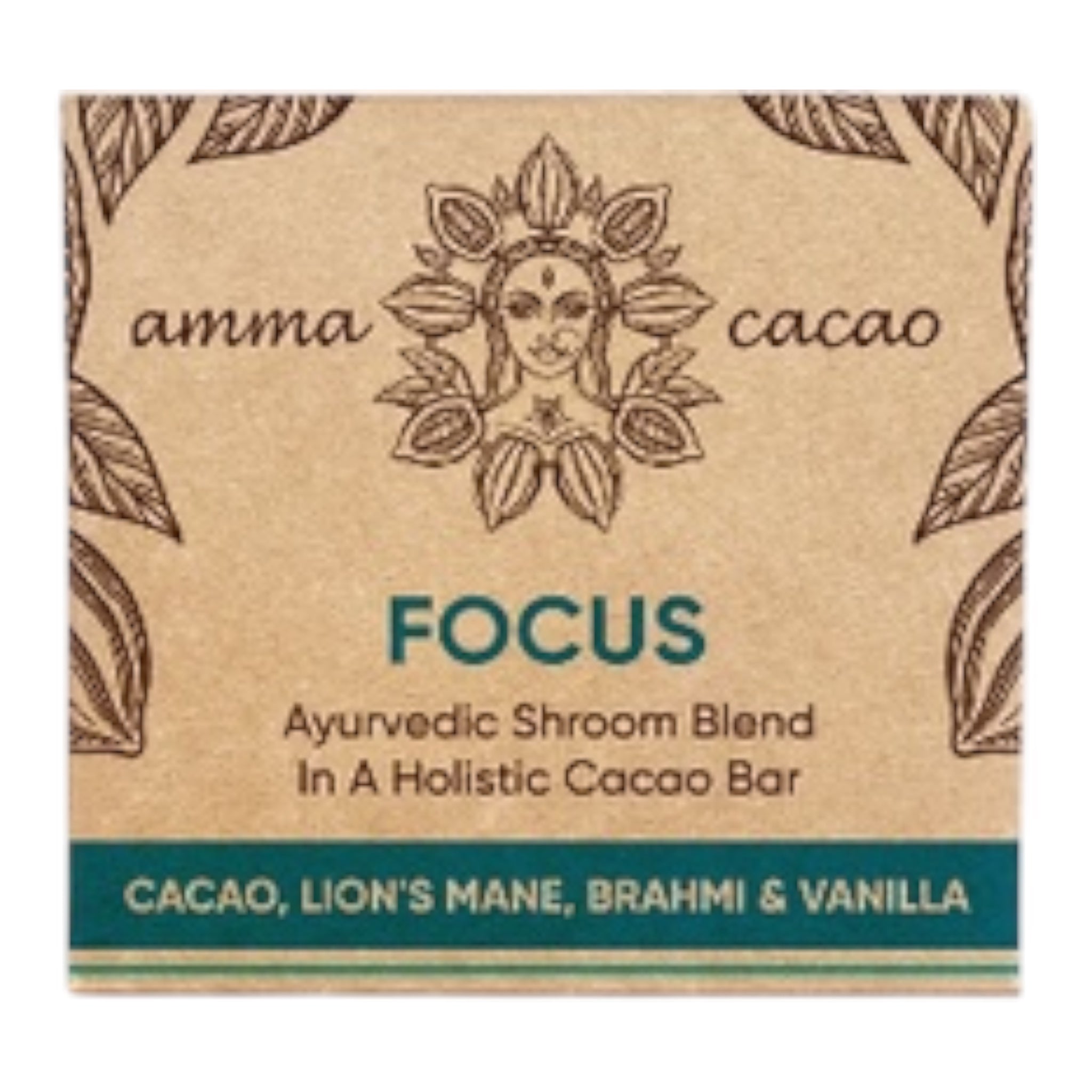 AmmaBar FOCUS - Ayurvedic Shrooms Blend In A Holistic Cacao Bar - single bars. 36g