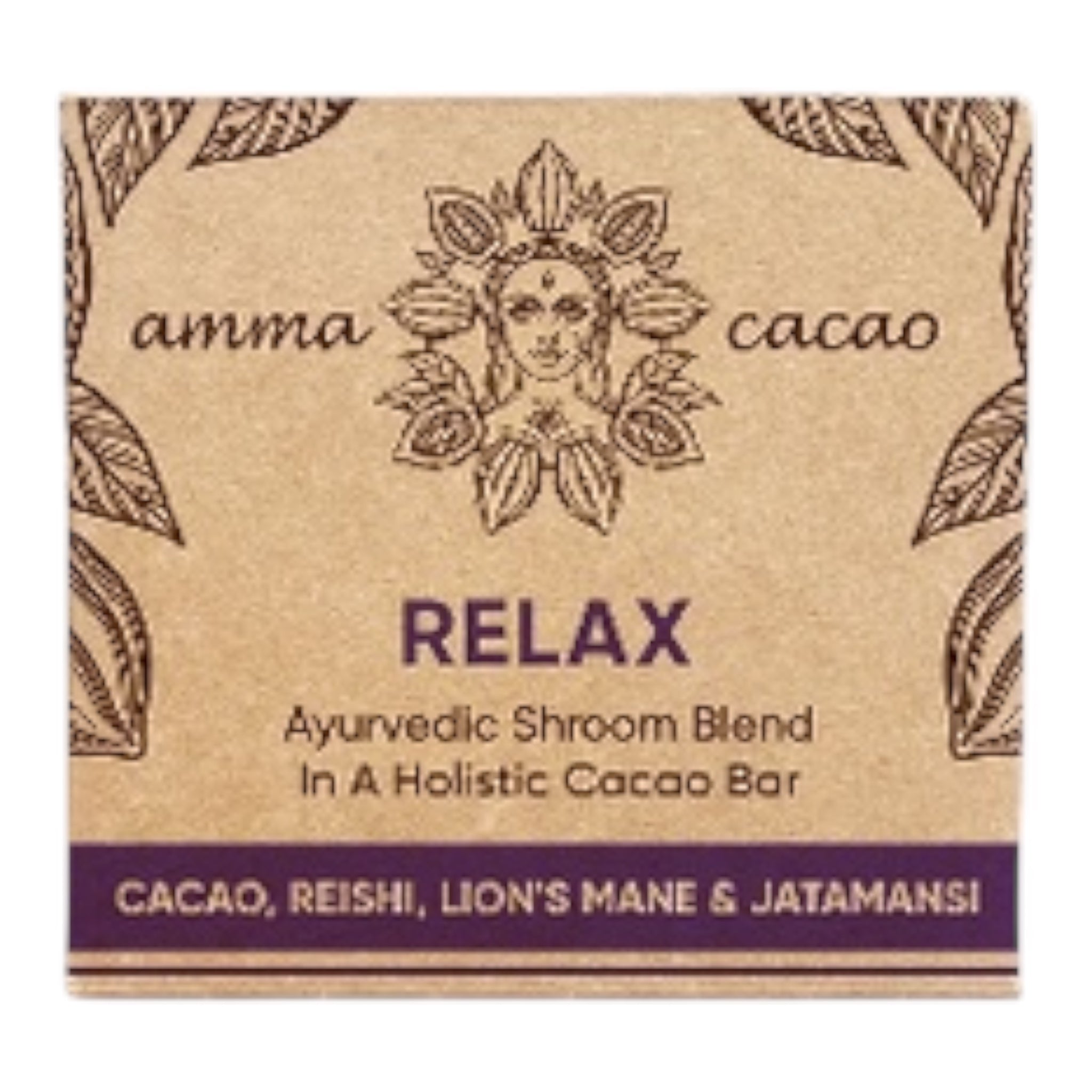 AmmaBar RELAX - Ayurvedic Shrooms Blend In A Holistic Cacao Bar - single bars. 36g
