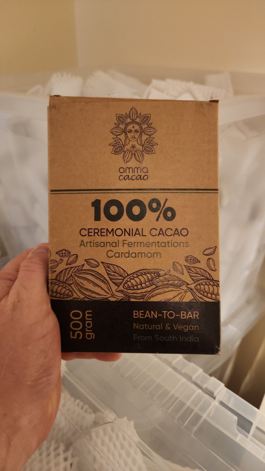 Amma Cardamom 500g ceremonial cacao, real product photograph