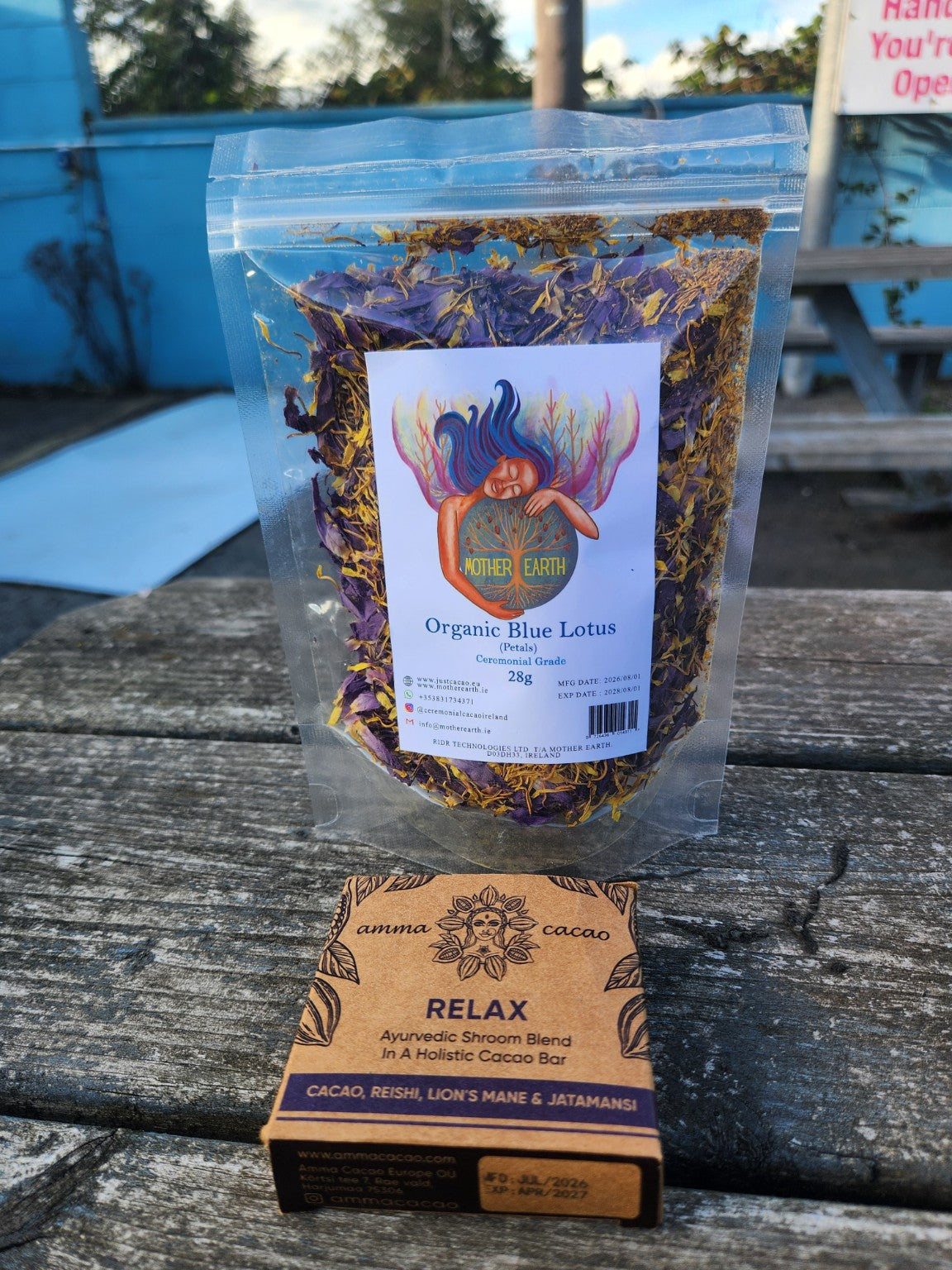 Organic Blue Lotus 28g with Amma Cacao RELAX 36g