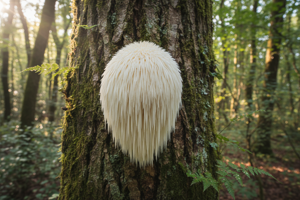 lion mushroom on a tree