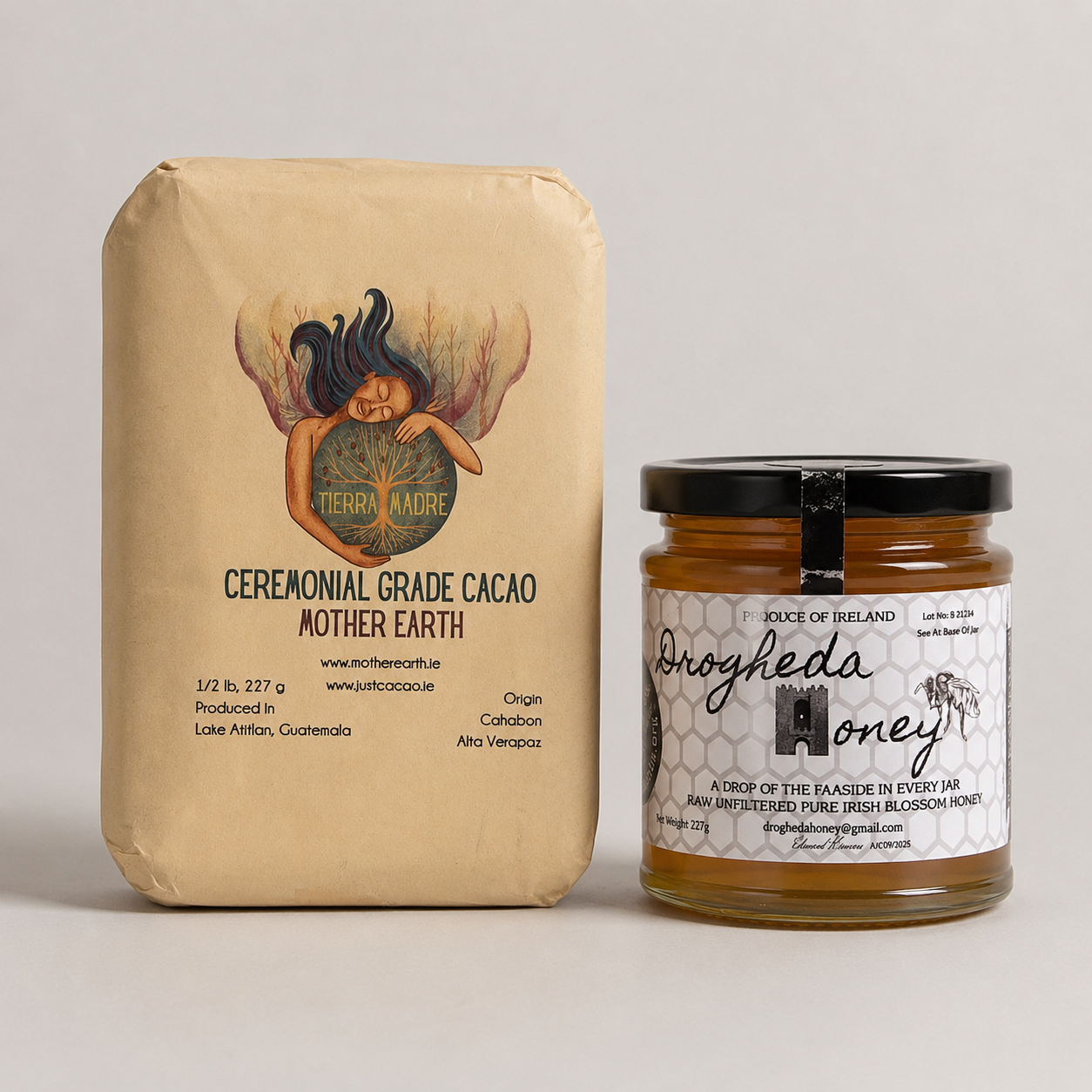 Mother Earth Ceremonial Cacao block + Irish Organic Honey Bundle