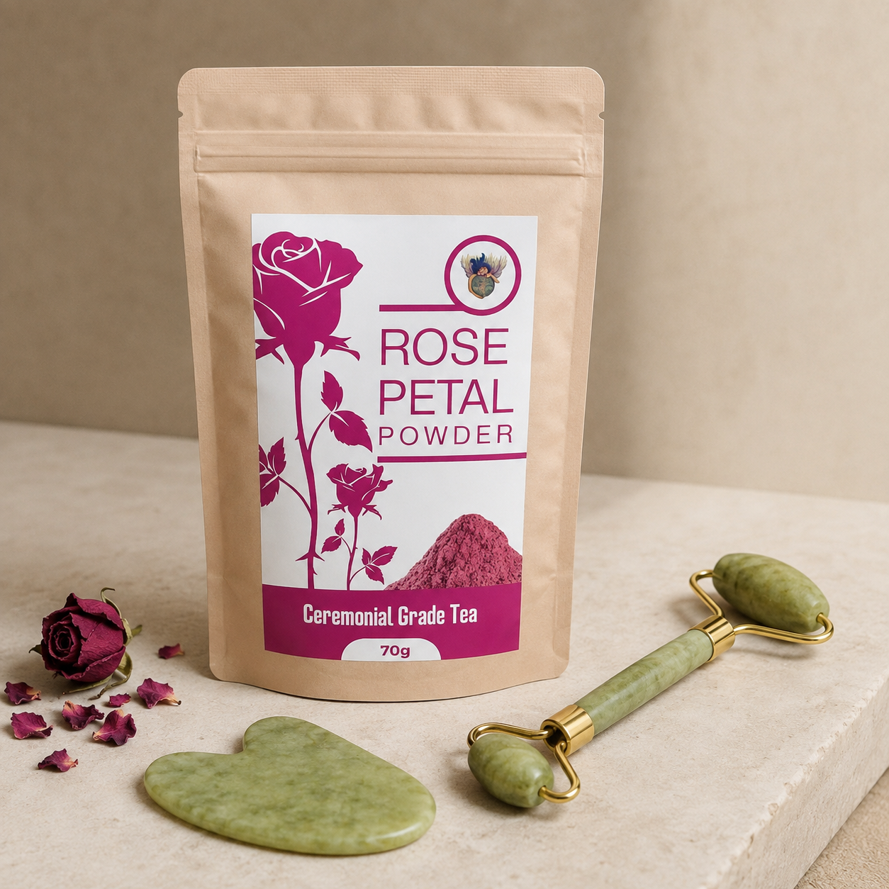 Rose Petal Face Mask, Gua Sha & Jade Roller Bundle - Just Cacao