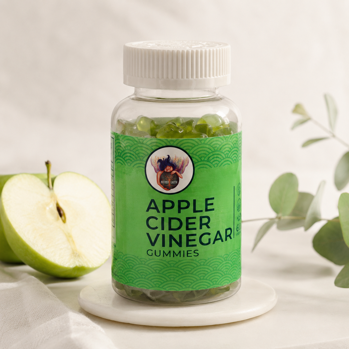 Mother Earth Apple Cider Vinegar Gummies. “With The Mother” - 60 Gummies. Vegan Friendly.
