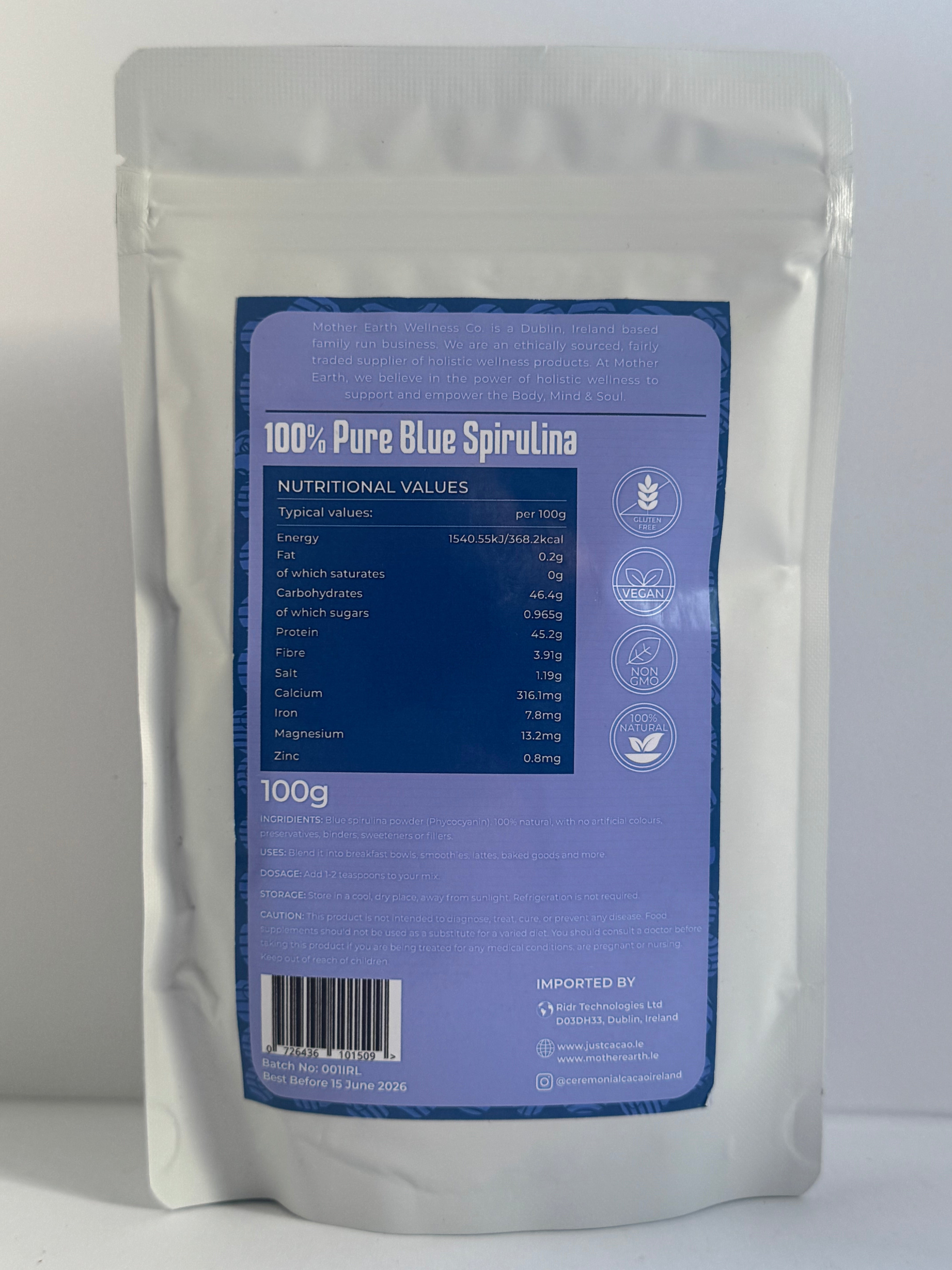 Mother Earth Blue Spirulina Powder - 100% Natural. (100g)