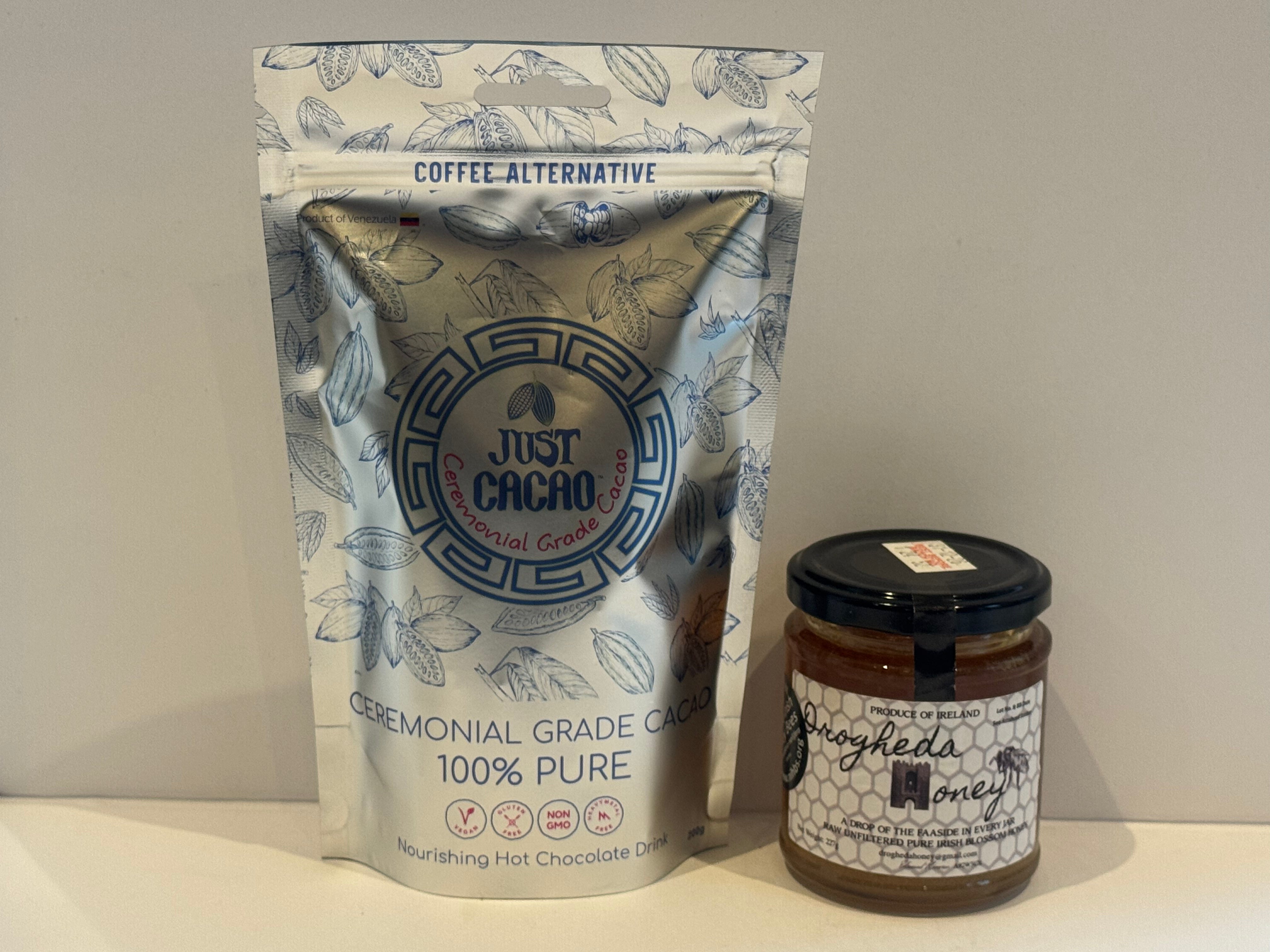 Just Cacao Ceremonial Grade (200g) + Organic Irish Honey Bundle
