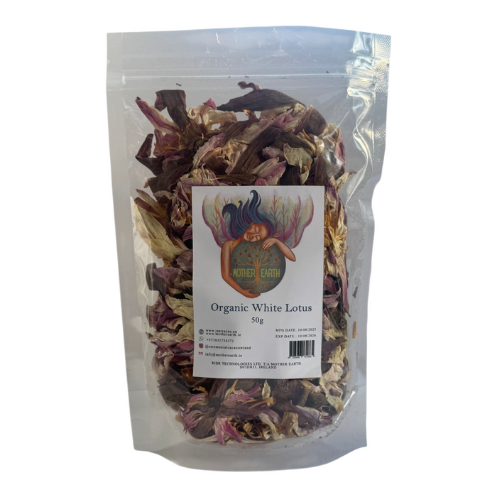 Mother Earth Organic White Lotus Full Flowers  (50g) - Just Cacao