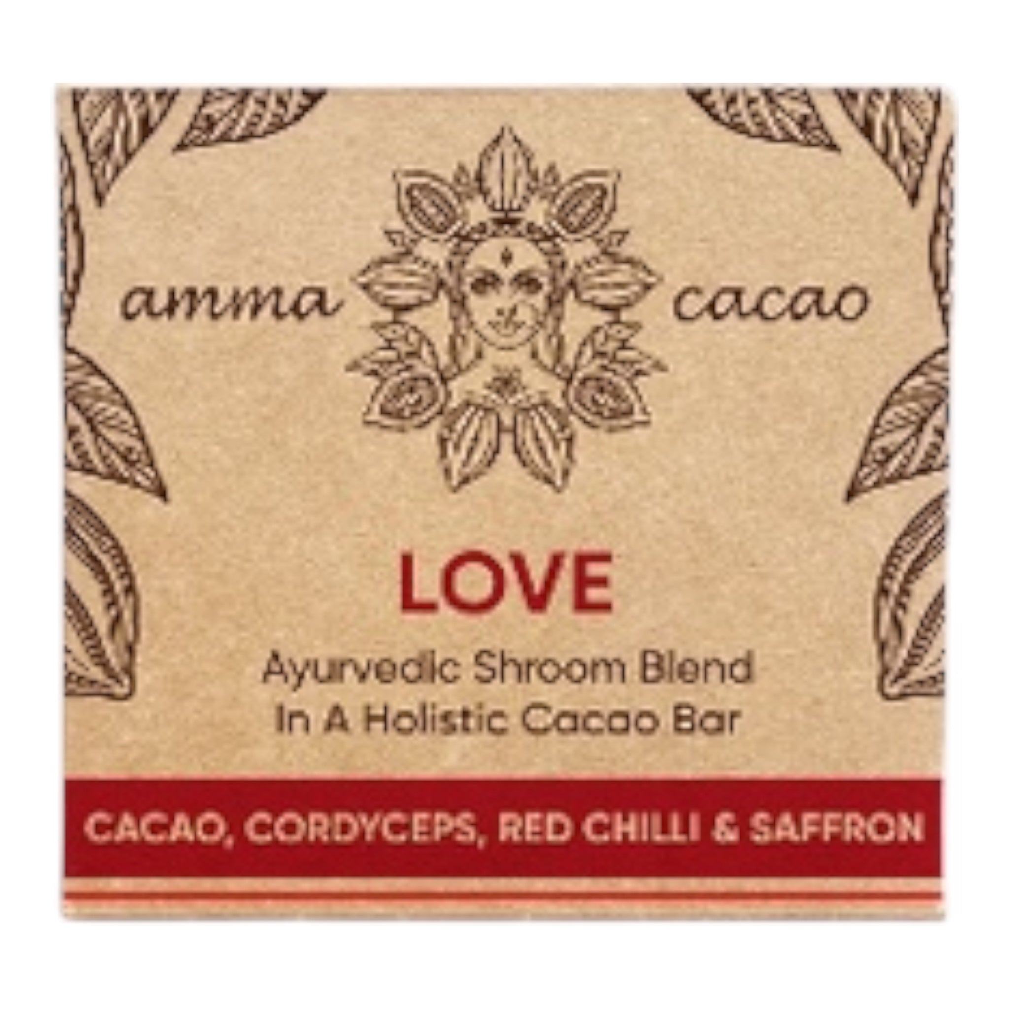 AmmaBar LOVE - Ayurvedic Shrooms Blend In A Holistic Cacao Bar - single bars. 36g