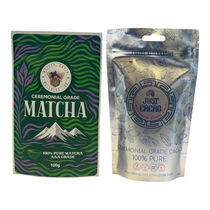 Ceremonial Cacao and Matcha Duo, 200g cacao and 100g matcha