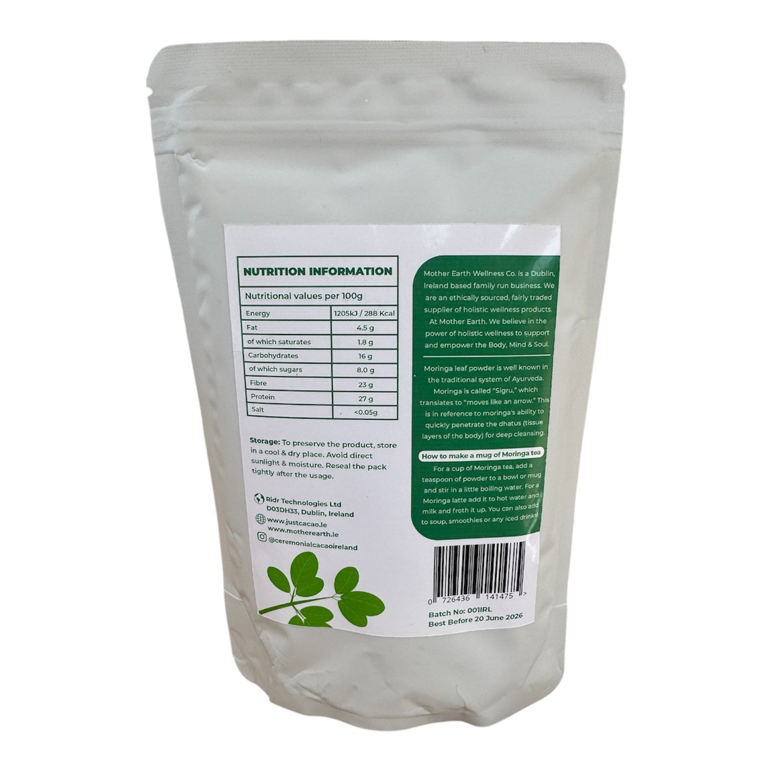 Mother Earth Moringa Leaf Powder - 100% Natural. (200g)