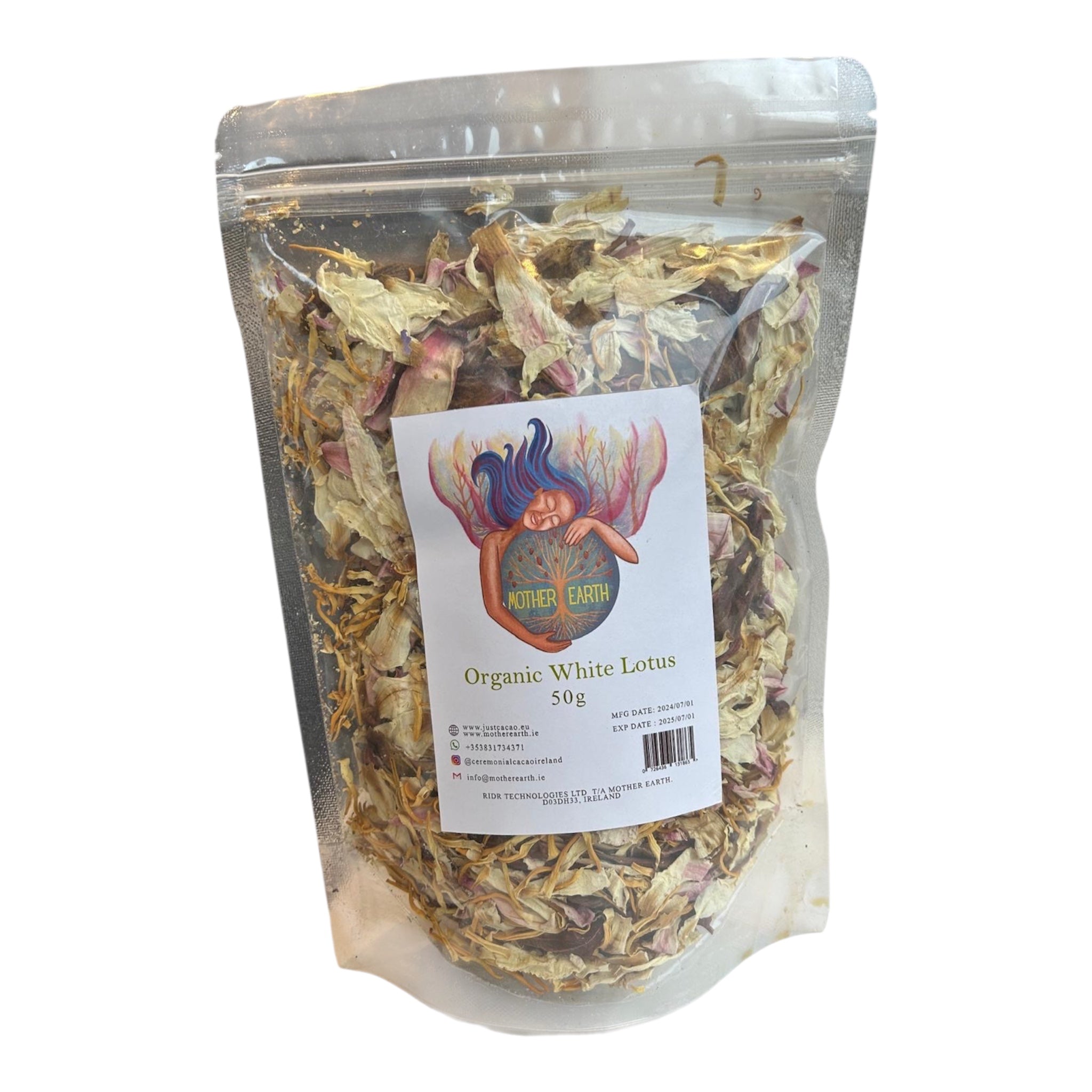 Mother Earth Organic White Lotus Full Flowers  (50g)