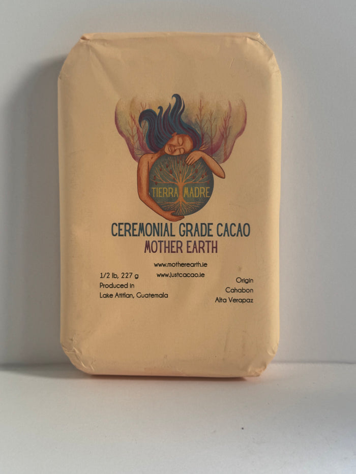 100% Ceremonial Cacao - Mother Earth - Finest Guatemalan Blend. Solid Cacao Bar (227g or 454g). Supports Womens Collective. (Cahabon origin) - Salmon Pink Colour. - Just Cacao