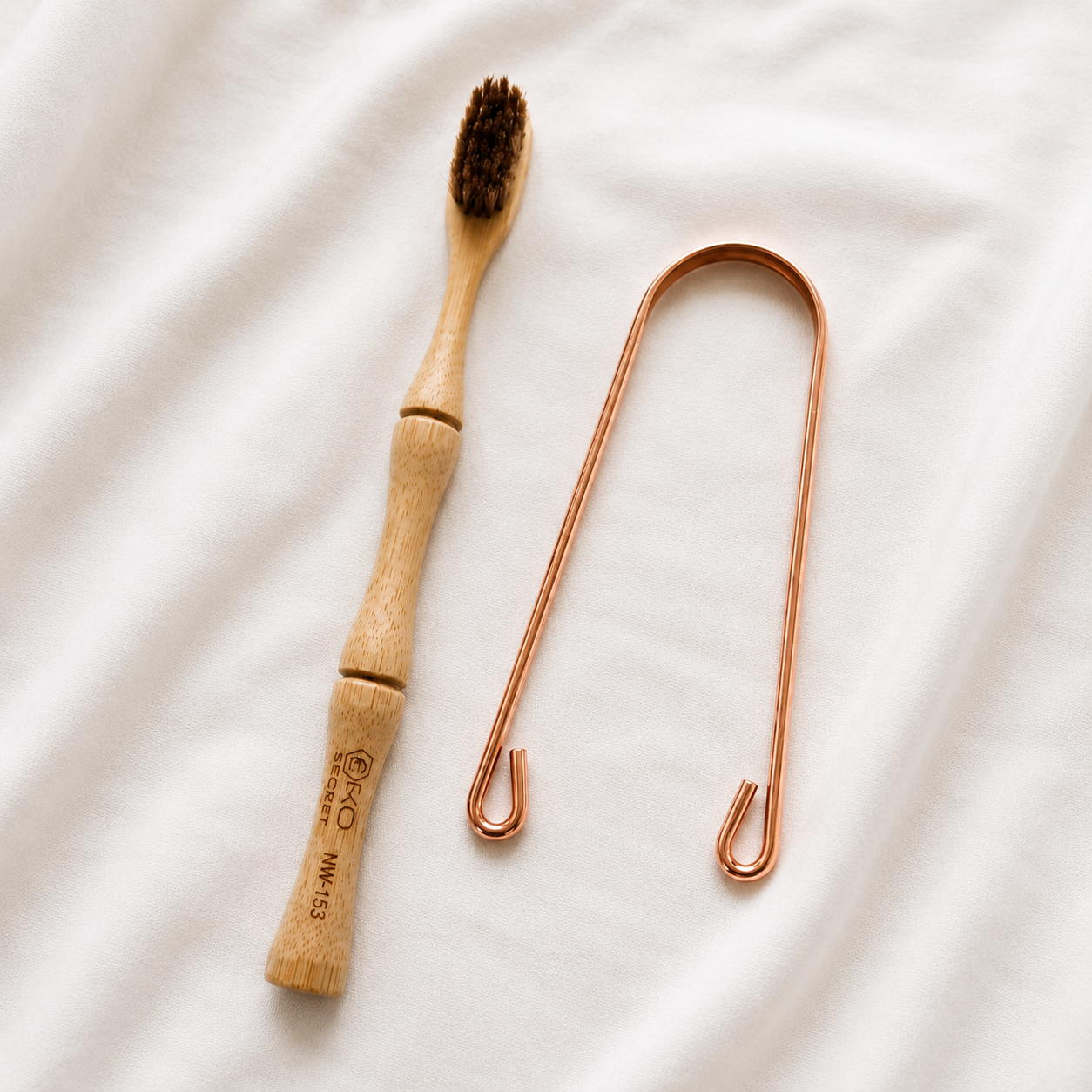 Ayurvedic Copper Tongue Scraper & Natural Bamboo Horsehair Toothbrush Duo