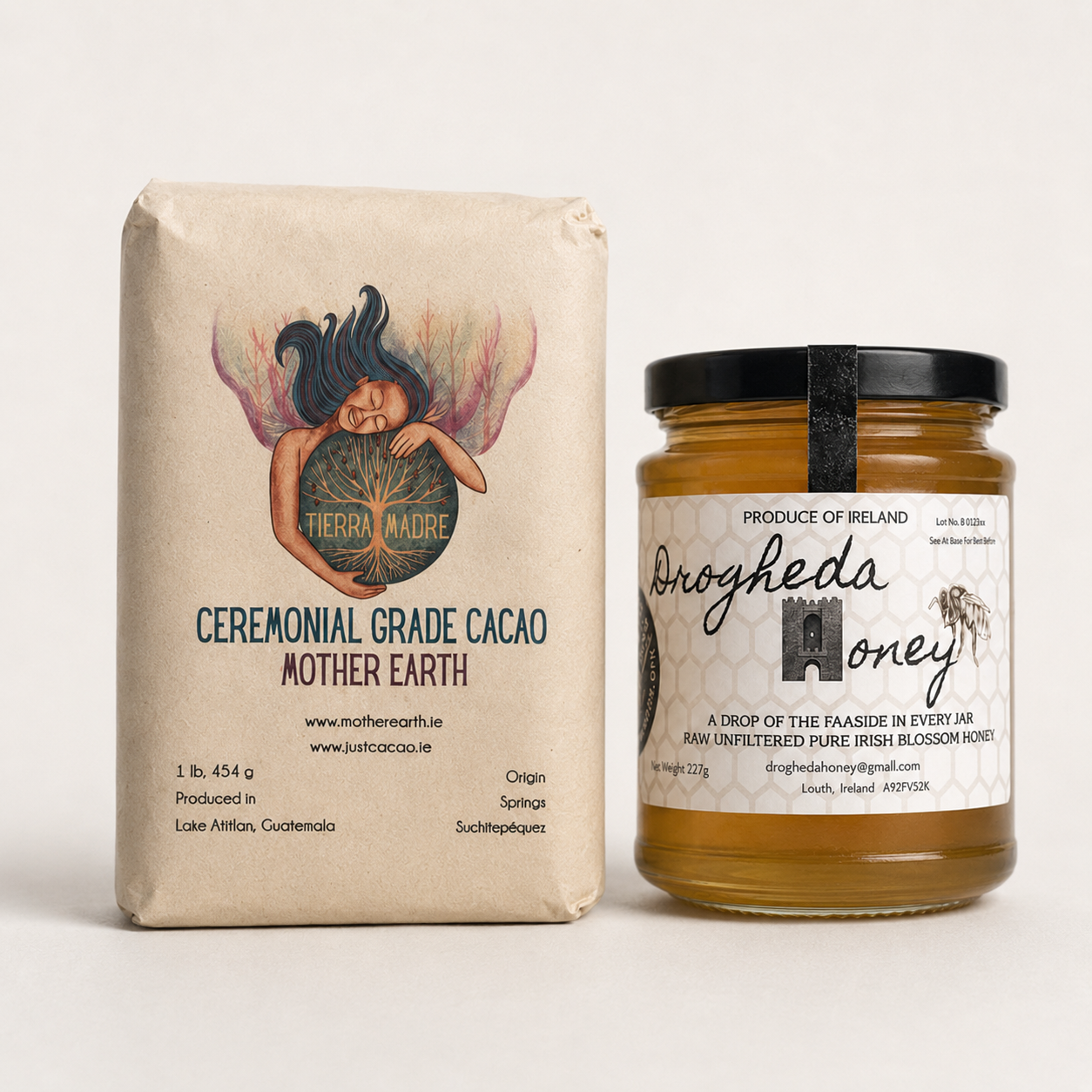 Mother Earth Ceremonial Cacao block + Irish Organic Honey Bundle